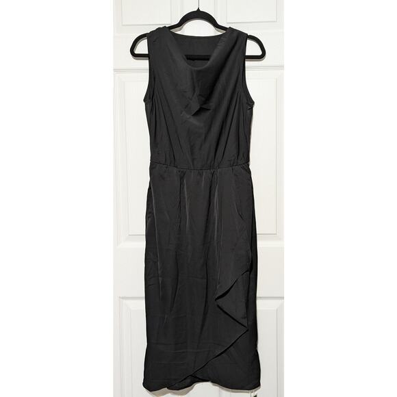Halara Midi Dress Medium Cowl Neck Sleeveless Crossover Wrinkle Resistant Black - Picture 6 of 12